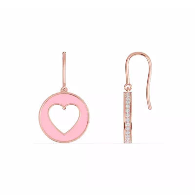 Pink Ceramic Open-Heart Lab Pavé Drop Earrings
