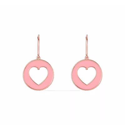 Pink Ceramic Open-Heart Pavé Drop Earrings