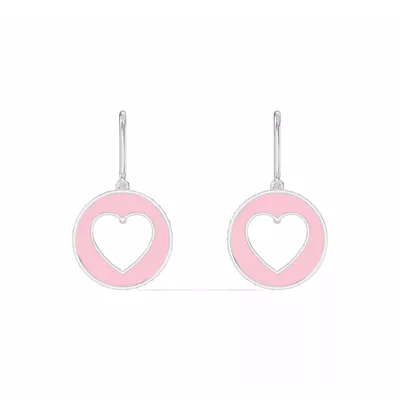 Pink Ceramic Open-Heart Lab Pavé Drop Earrings