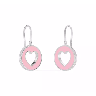 Pink Ceramic Open-Heart Lab Pavé Drop Earrings