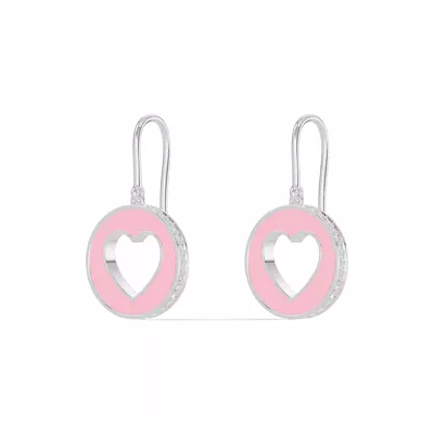 Pink Ceramic Open-Heart Pavé Drop Earrings