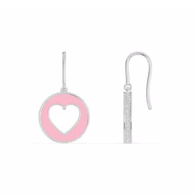 Pink Ceramic Open-Heart Pavé Drop Earrings