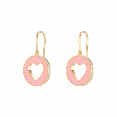 Pink Ceramic Open-Heart Lab Pavé Drop Earrings