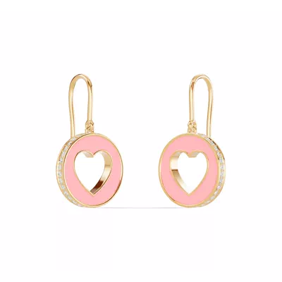 Pink Ceramic Open-Heart Lab Pavé Drop Earrings