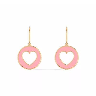 Pink Ceramic Open-Heart Pavé Drop Earrings