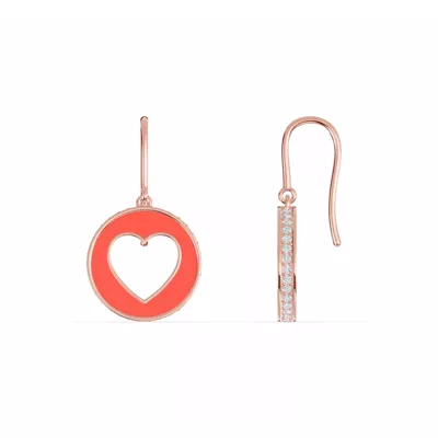 Red Ceramic Open-Heart Lab Pavé Drop Earrings
