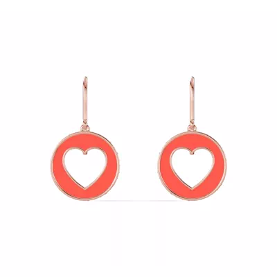 Red Ceramic Open-Heart Pavé Drop Earrings