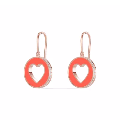 Red Ceramic Open-Heart Pavé Drop Earrings