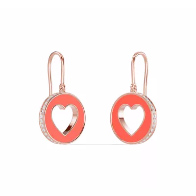 Red Ceramic Open-Heart Pavé Drop Earrings