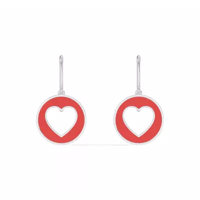 Red Ceramic Open-Heart Lab Pavé Drop Earrings