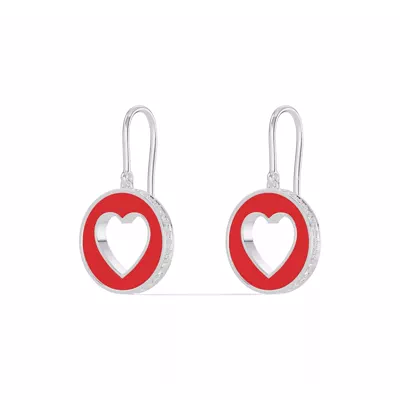 Red Ceramic Open-Heart Lab Pavé Drop Earrings