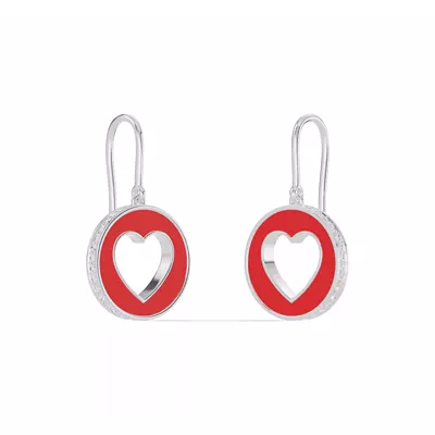 Red Ceramic Open-Heart Lab Pavé Drop Earrings