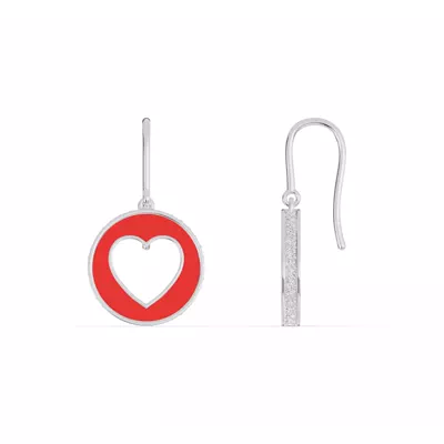 Red Ceramic Open-Heart Lab Pavé Drop Earrings
