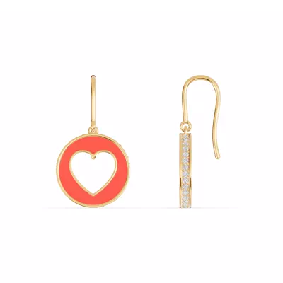 Red Ceramic Open-Heart Lab Pavé Drop Earrings
