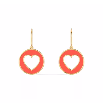 Red Ceramic Open-Heart Pavé Drop Earrings