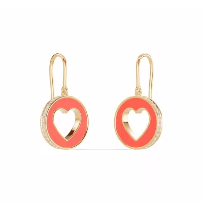 Red Ceramic Open-Heart Pavé Drop Earrings