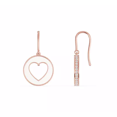 White Ceramic Open-Heart Lab Pavé Drop Earrings