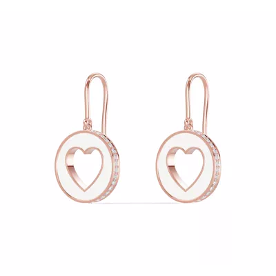 White Ceramic Open-Heart Pavé Drop Earrings