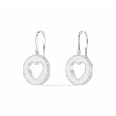 White Ceramic Open-Heart Pavé Drop Earrings
