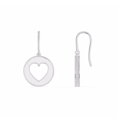 White Ceramic Open-Heart Pavé Drop Earrings