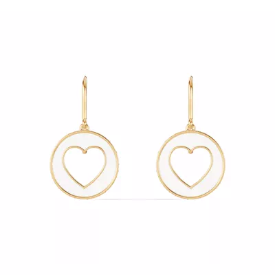 White Ceramic Open-Heart Lab Pavé Drop Earrings