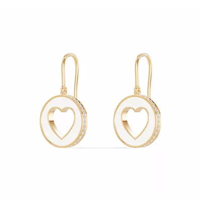 White Ceramic Open-Heart Pavé Drop Earrings