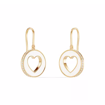 White Ceramic Open-Heart Pavé Drop Earrings