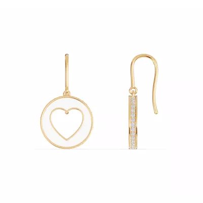 White Ceramic Open-Heart Pavé Drop Earrings