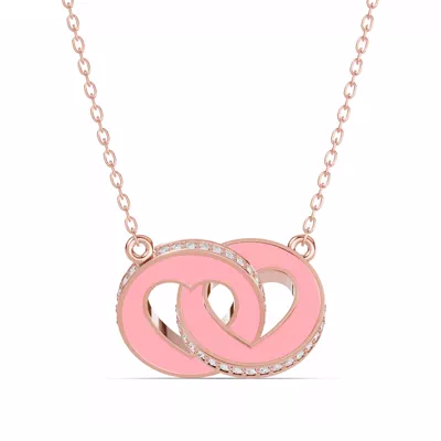 Pink Ceramic Interlocking Hearts Lab Pavé Necklace