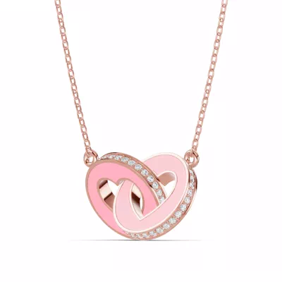 Pink Ceramic Interlocking Hearts Lab Pavé Necklace