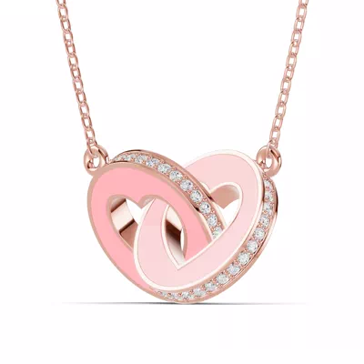 Pink Ceramic Interlocking Hearts Lab Pavé Necklace