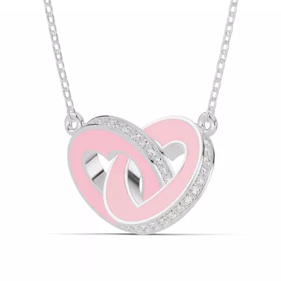 Pink Ceramic Interlocking Hearts Lab Pavé Necklace