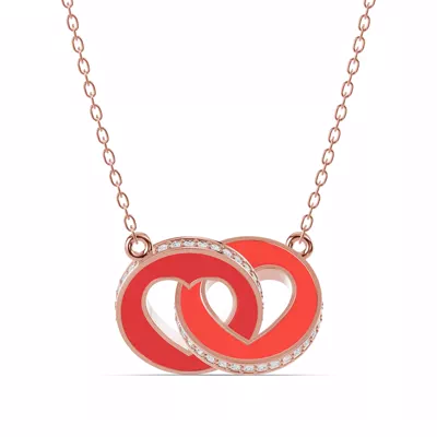 Red Ceramic Interlocking Hearts Lab Pavé Necklace