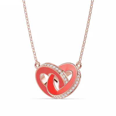 Red Ceramic Interlocking Hearts Lab Pavé Necklace
