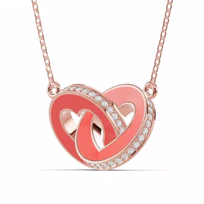 Red Ceramic Interlocking Hearts Lab Pavé Necklace