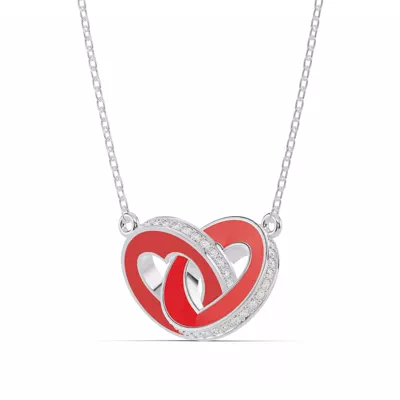 Red Ceramic Interlocking Hearts Lab Pavé Necklace