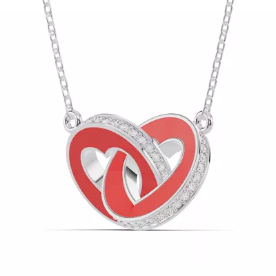 Red Ceramic Interlocking Hearts Lab Pavé Necklace