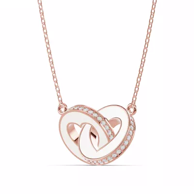 White Ceramic Interlocking Hearts Lab Pavé Necklace