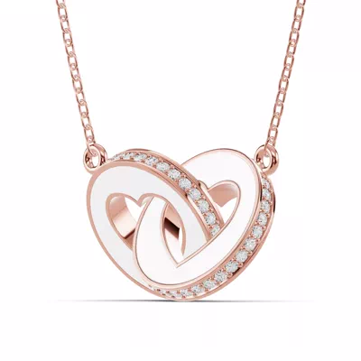 White Ceramic Interlocking Hearts Pavé Necklace