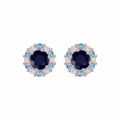 Midnight Frost Sapphire Halo Lab Stud Earrings