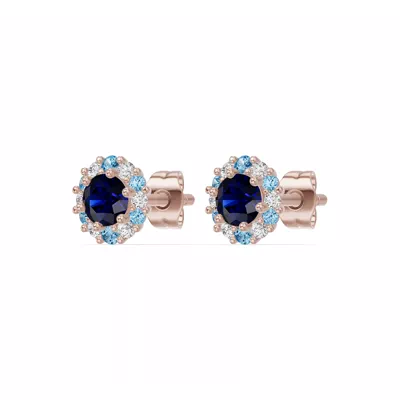 Midnight Frost Sapphire Halo Lab Stud Earrings
