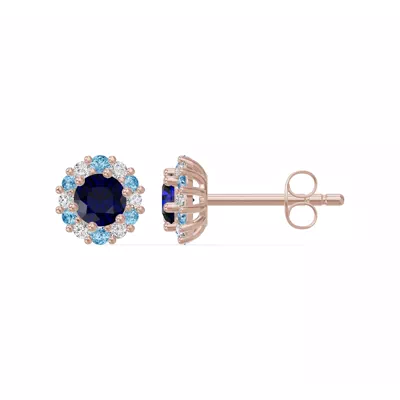 Midnight Frost Sapphire Halo Lab Stud Earrings