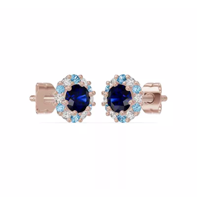 Midnight Frost Sapphire Halo Stud Earrings