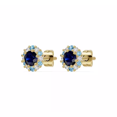 Midnight Frost Sapphire Halo Lab Stud Earrings