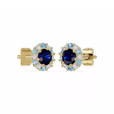 Midnight Frost Sapphire Halo Lab Stud Earrings