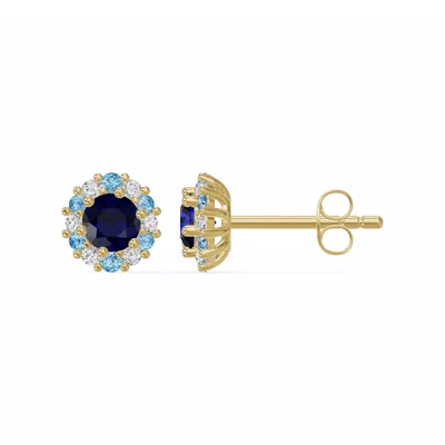 Midnight Frost Sapphire Halo Lab Stud Earrings