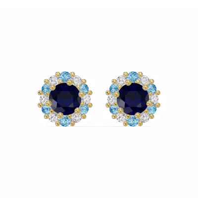 Midnight Frost Sapphire Halo Stud Earrings