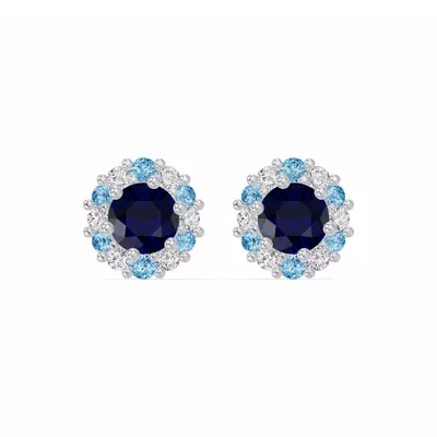 Midnight Frost Sapphire Halo Lab Stud Earrings