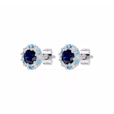 Midnight Frost Sapphire Halo Lab Stud Earrings