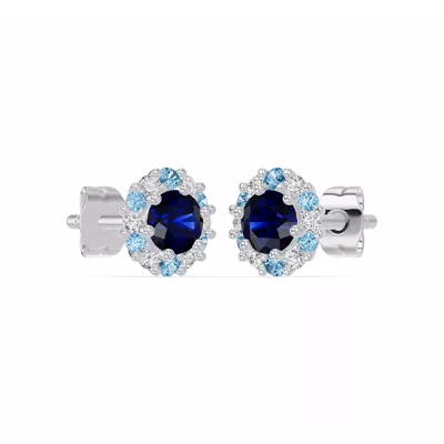 Midnight Frost Sapphire Halo Lab Stud Earrings